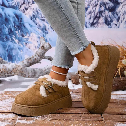Zapatos de Invierno Cómodos para Mujeres con Forro de Piel Sintética, Estilo de Plataforma con Doble Hebilla