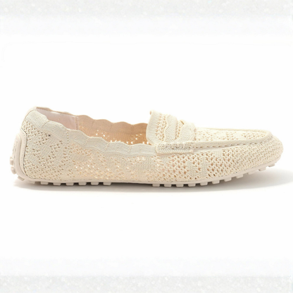 Mocasines Cómodos para Mujeres con Parte Superior de Tejido de Ganchillo, Correa de Moneda, Plantilla Acolchada, Estilo Plano para Ponerse