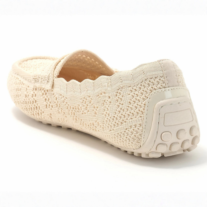 Mocasines Cómodos para Mujeres con Parte Superior de Tejido de Ganchillo, Correa de Moneda, Plantilla Acolchada, Estilo Plano para Ponerse