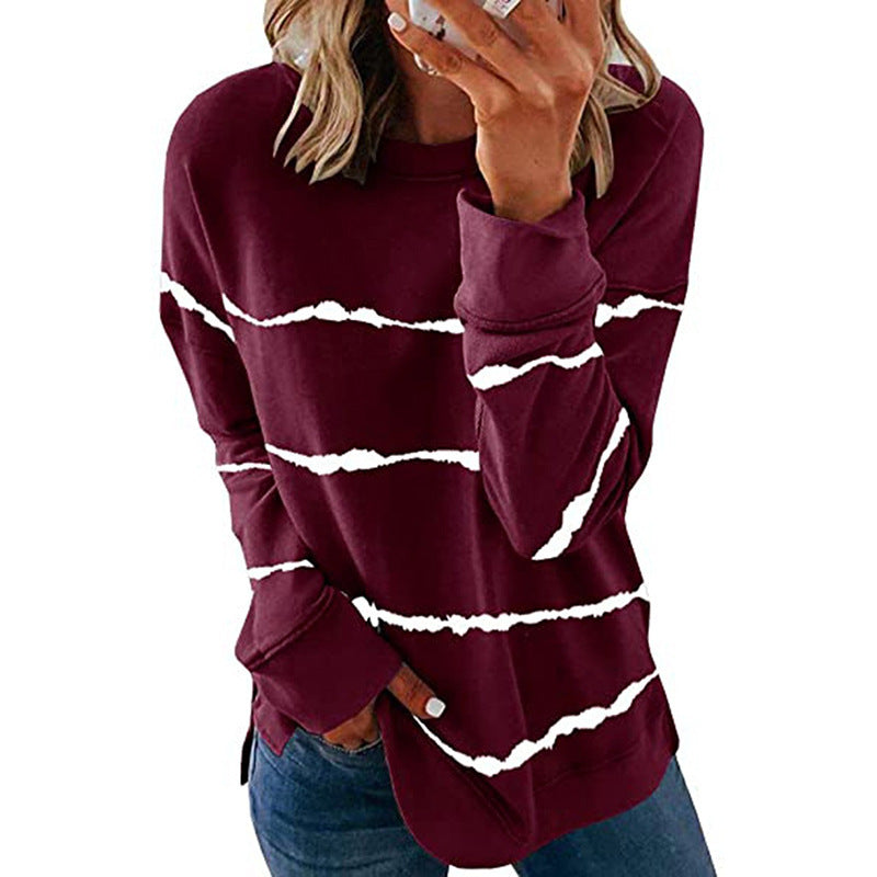 Sudadera Tie Dye Sin Esfuerzo para Mujeres con Cuello Redondo, Manga Larga, Abertura Lateral y Estilo Oversized de Tejido