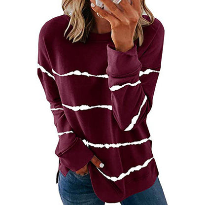 Sudadera Tie Dye Sin Esfuerzo para Mujeres con Cuello Redondo, Manga Larga, Abertura Lateral y Estilo Oversized de Tejido