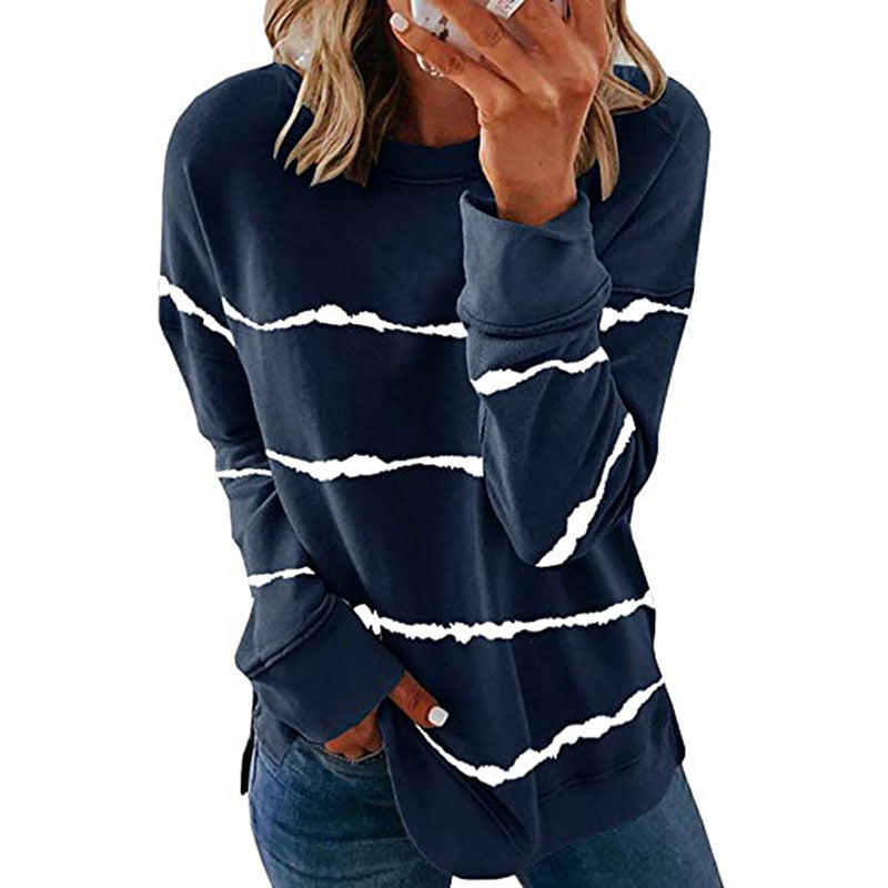 Sudadera Tie Dye Sin Esfuerzo para Mujeres con Cuello Redondo, Manga Larga, Abertura Lateral y Estilo Oversized de Tejido
