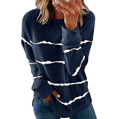 Sudadera Tie Dye Sin Esfuerzo para Mujeres con Cuello Redondo, Manga Larga, Abertura Lateral y Estilo Oversized de Tejido