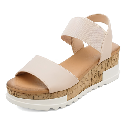 Sandalias Wedge Cómodas para Mujeres con Correa de Tobillo Elástica y Plataforma de Corcho Estilo Abierto