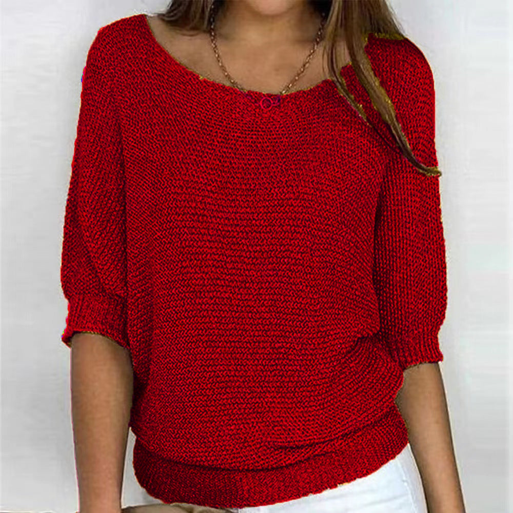 Suéter de Punto Cómodo para Mujeres con Cuello Redondo y Manga Murciélago Estilo Relajado y Oversized