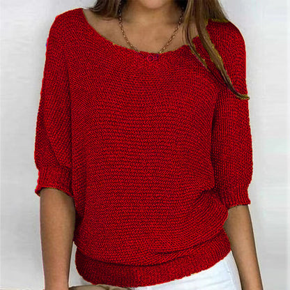 Suéter de Punto Cómodo para Mujeres con Cuello Redondo y Manga Murciélago Estilo Relajado y Oversized