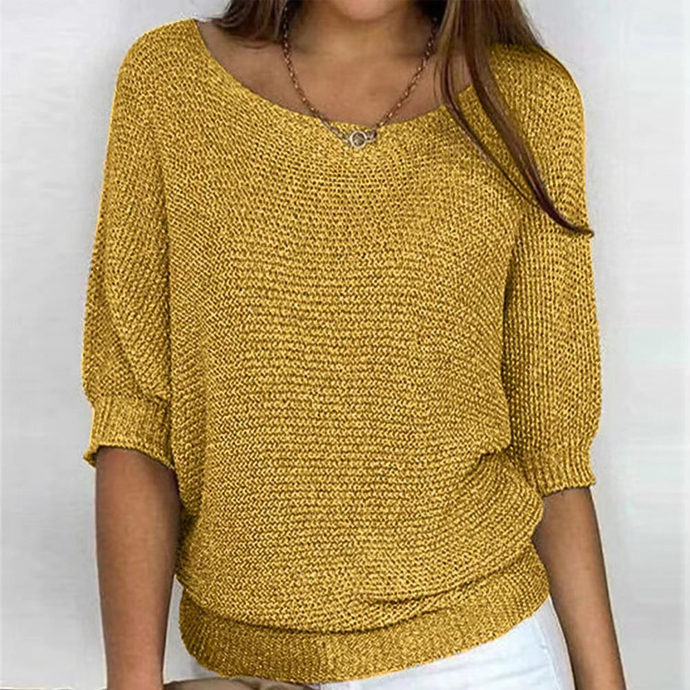 Suéter de Punto Cómodo para Mujeres con Cuello Redondo y Manga Murciélago Estilo Relajado y Oversized