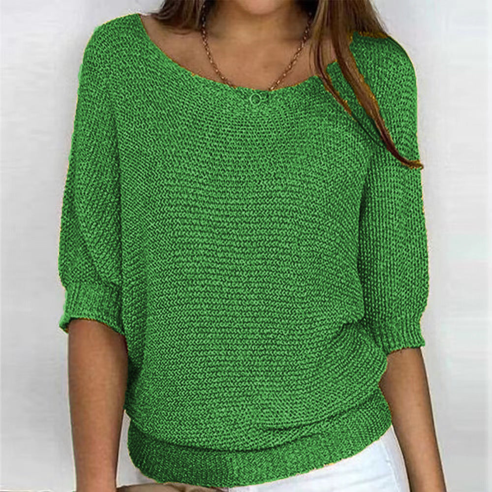 Suéter de Punto Cómodo para Mujeres con Cuello Redondo y Manga Murciélago Estilo Relajado y Oversized