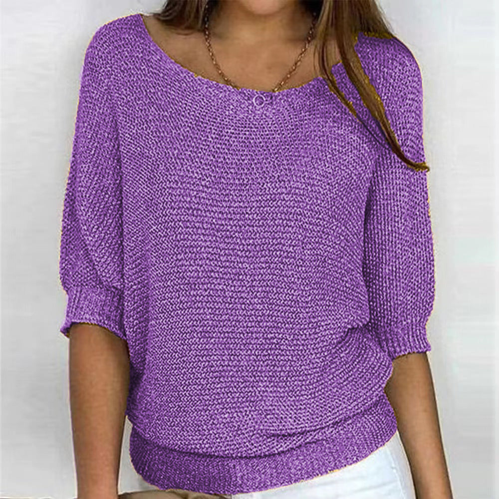 Suéter de Punto Cómodo para Mujeres con Cuello Redondo y Manga Murciélago Estilo Relajado y Oversized