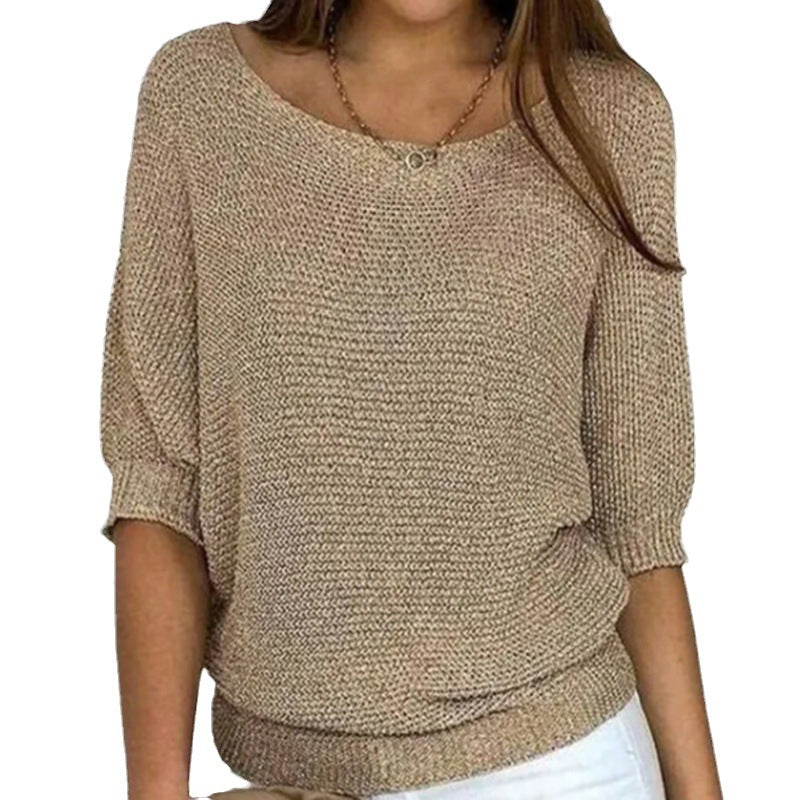 Suéter de Punto Cómodo para Mujeres con Cuello Redondo y Manga Murciélago Estilo Relajado y Oversized