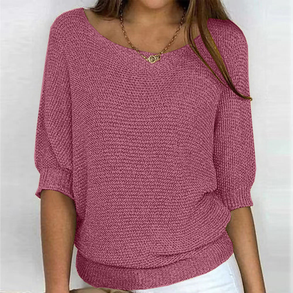 Suéter de Punto Cómodo para Mujeres con Cuello Redondo y Manga Murciélago Estilo Relajado y Oversized
