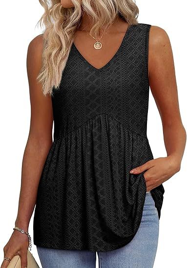 Top de Peplum Texturizado Sin Esfuerzo para Mujeres con Escote en V, Sin Mangas y Dobladillo Fluyente de Estilo Casual