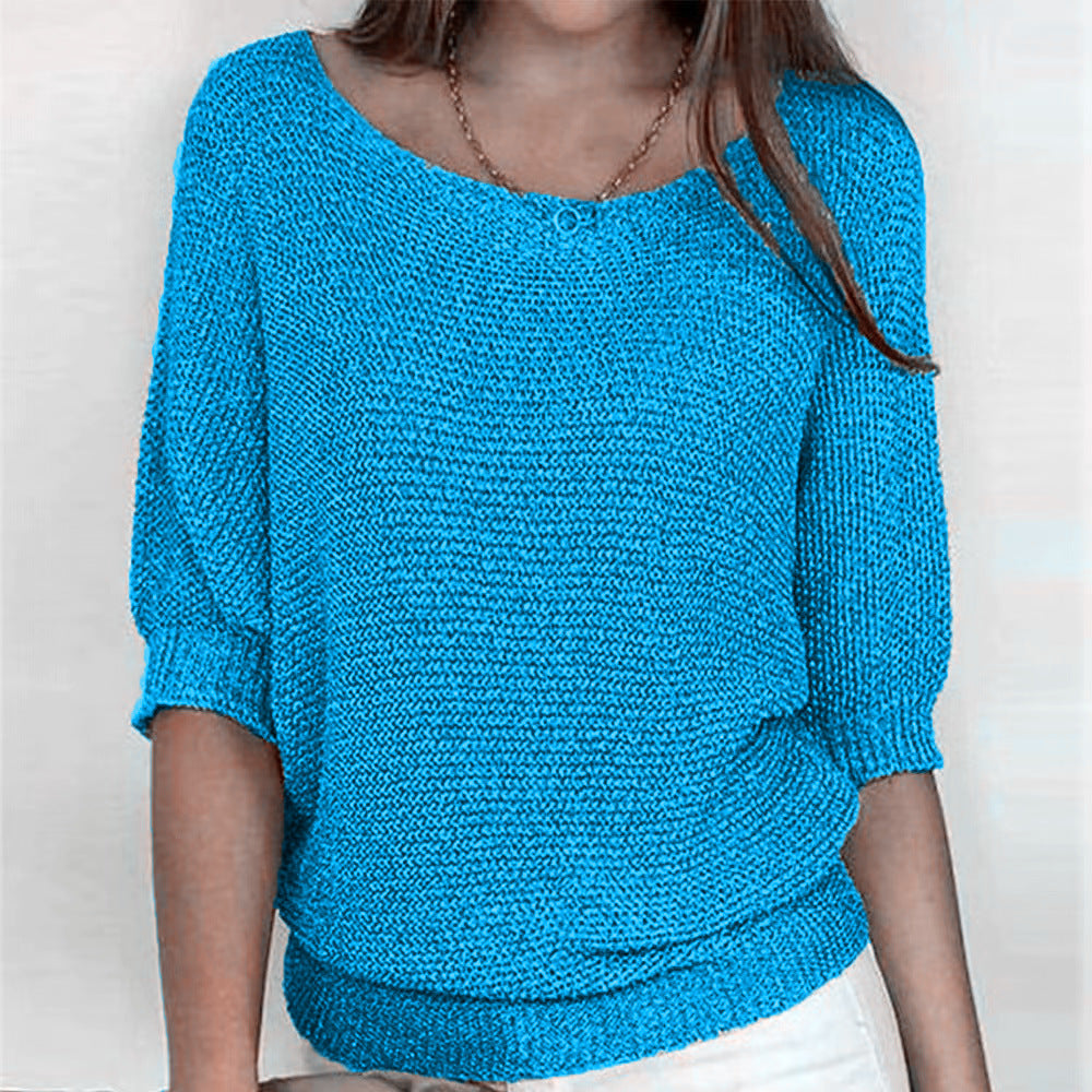 Suéter de Punto Cómodo para Mujeres con Cuello Redondo y Manga Murciélago Estilo Relajado y Oversized