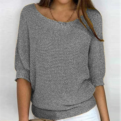 Suéter de Punto Cómodo para Mujeres con Cuello Redondo y Manga Murciélago Estilo Relajado y Oversized