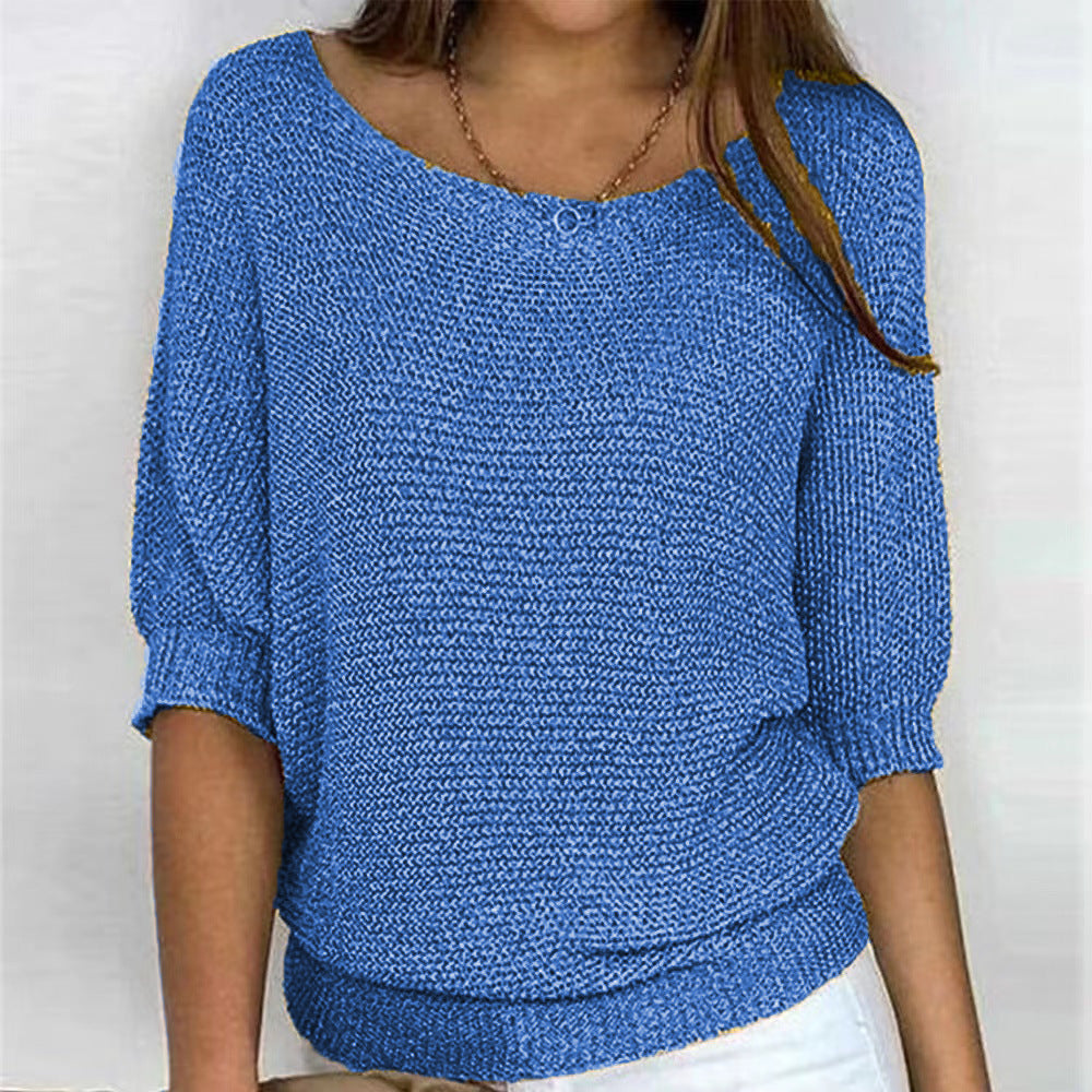 Suéter de Punto Cómodo para Mujeres con Cuello Redondo y Manga Murciélago Estilo Relajado y Oversized
