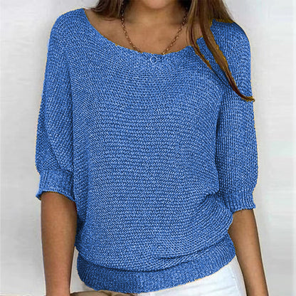 Suéter de Punto Cómodo para Mujeres con Cuello Redondo y Manga Murciélago Estilo Relajado y Oversized