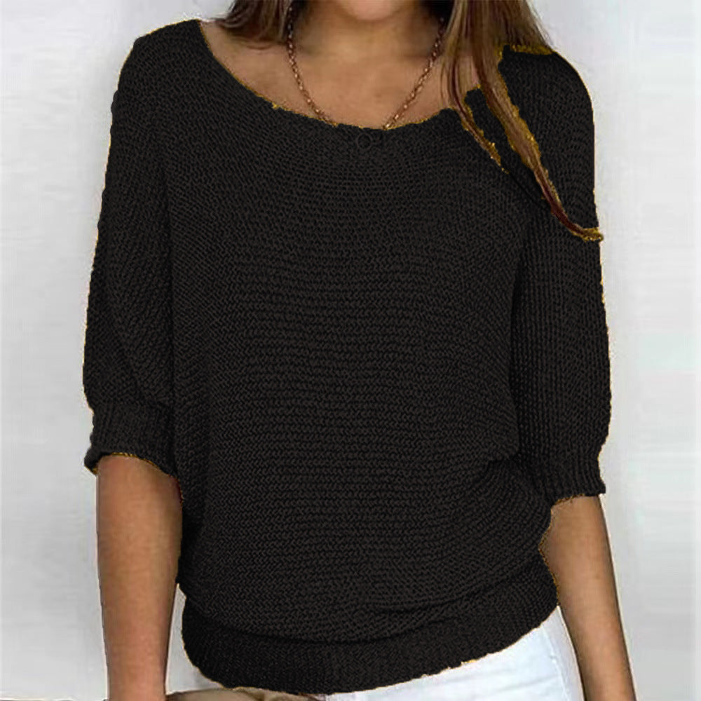 Suéter de Punto Cómodo para Mujeres con Cuello Redondo y Manga Murciélago Estilo Relajado y Oversized