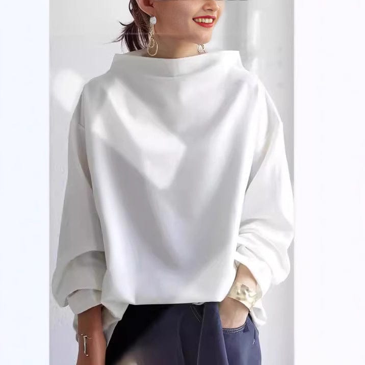 Blusa Oversized Cómoda para Mujeres con Cuello Alto y Manga Globo Estilo Tranquilo