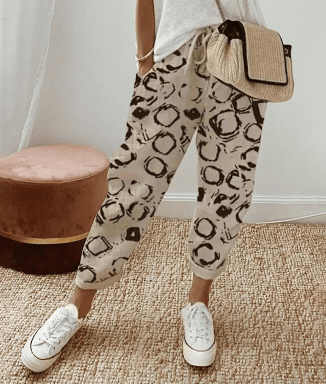 Pantalones Jogger Impresos Sin Esfuerzo para Mujeres con Cintura Alta, Cordón y Estilo Casual Ajustado
