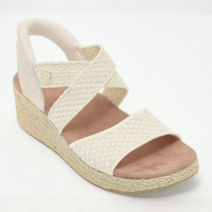 Sandalias de cuña de esparto cómodas para mujeres con tira elástica y estilo de plataforma de punta abierta
