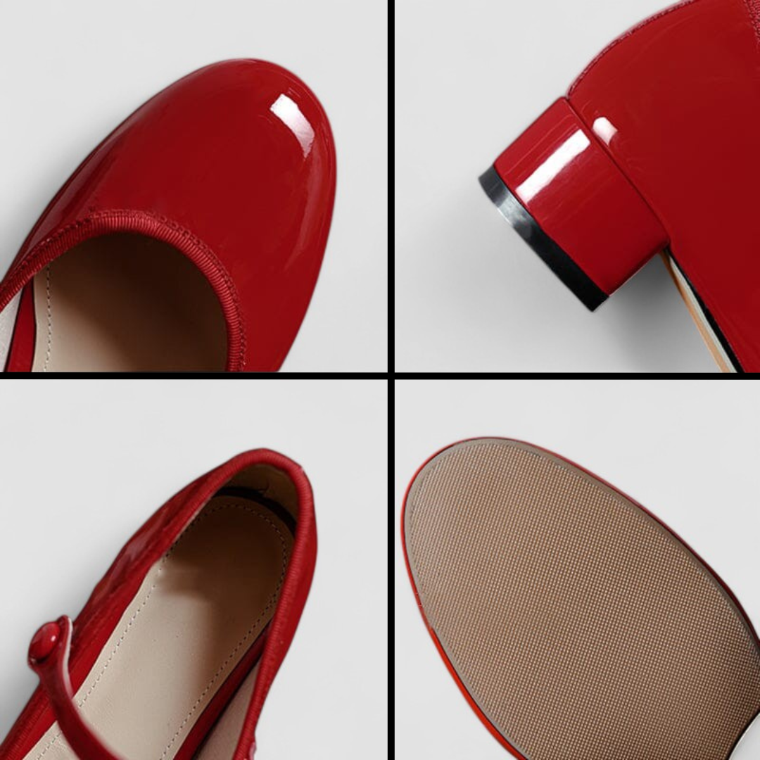 Elegante Zapato de Charol Mary Jane para Mujeres con Punta Redonda, Correa en el Tobillo y Tacón de Bloque