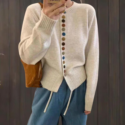 Suéter Cardigan Cómodo para Mujeres con Cuello Redondo, Manga Larga, Botones Frontales, Estilo Relajado y Oversized