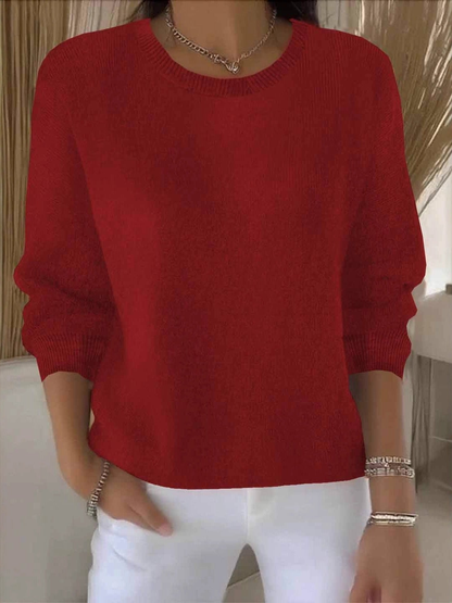 Suéter Acogedor de Punto Acanalado para Mujeres con Cuello Redondo de Manga Larga y Estilo Suelto y Oversized