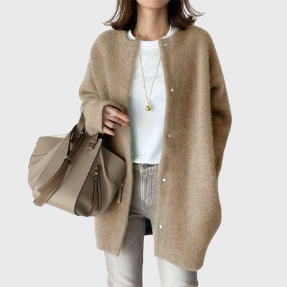 Suéter Cardigan Cómodo para Mujeres con Cuello Redondo, Manga Larga, Frente de Botones y Estilo Oversized Relajado