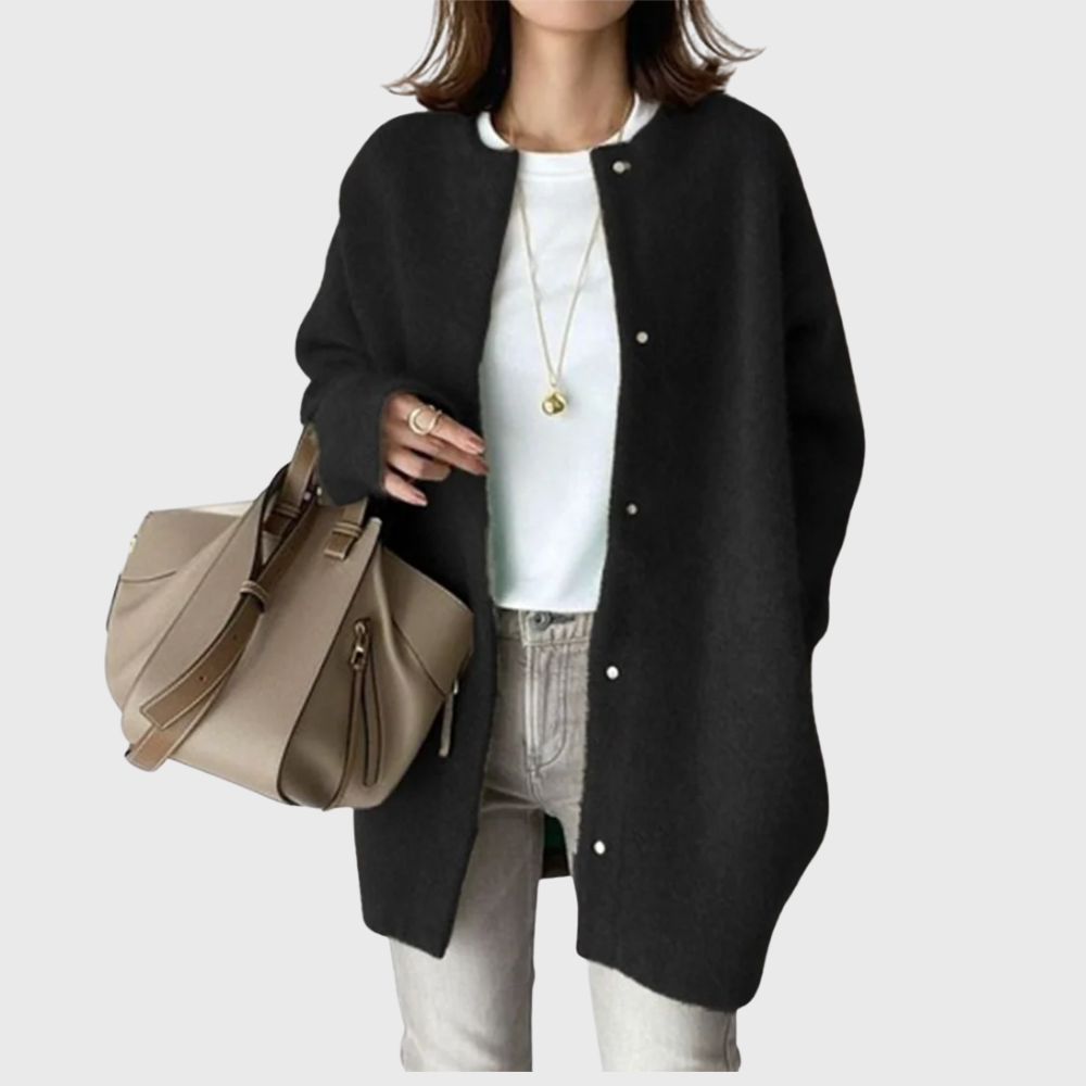 Suéter Cardigan Cómodo para Mujeres con Cuello Redondo, Manga Larga, Frente de Botones y Estilo Oversized Relajado