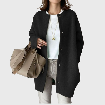 Suéter Cardigan Cómodo para Mujeres con Cuello Redondo, Manga Larga, Frente de Botones y Estilo Oversized Relajado