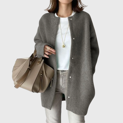 Suéter Cardigan Cómodo para Mujeres con Cuello Redondo, Manga Larga, Frente de Botones y Estilo Oversized Relajado