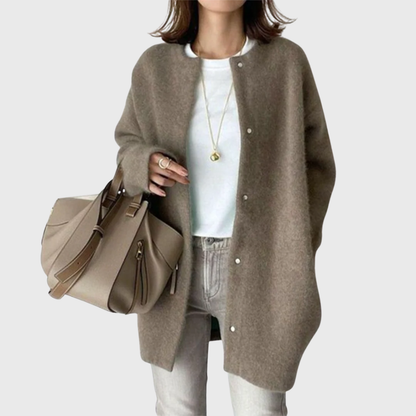 Suéter Cardigan Cómodo para Mujeres con Cuello Redondo, Manga Larga, Frente de Botones y Estilo Oversized Relajado