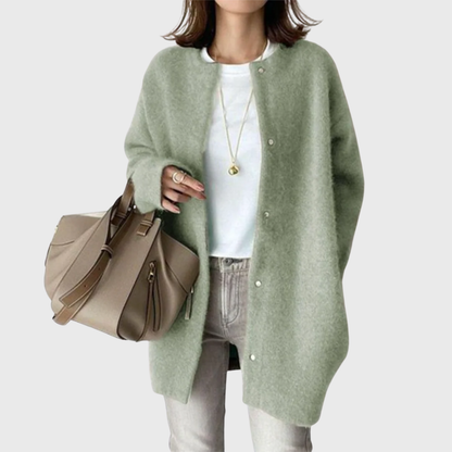 Suéter Cardigan Cómodo para Mujeres con Cuello Redondo, Manga Larga, Frente de Botones y Estilo Oversized Relajado