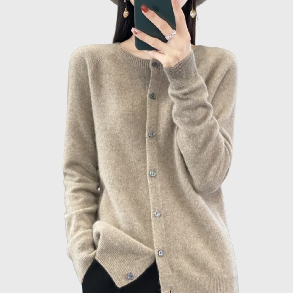Suéter Cardigan Cómodo para Mujeres con Cuello Redondo, Manga Larga y Botones en la Parte Frontal, Estilo Tricot Relajado
