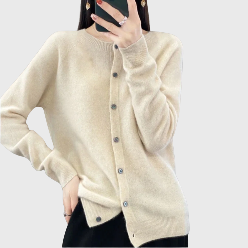 Suéter Cardigan Cómodo para Mujeres con Cuello Redondo, Manga Larga y Botones en la Parte Frontal, Estilo Tricot Relajado