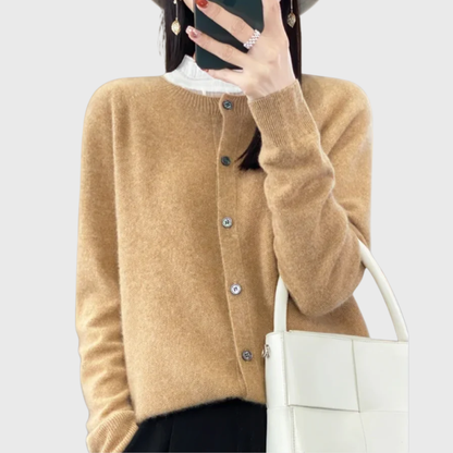 Suéter Cardigan Cómodo para Mujeres con Cuello Redondo, Manga Larga y Botones en la Parte Frontal, Estilo Tricot Relajado
