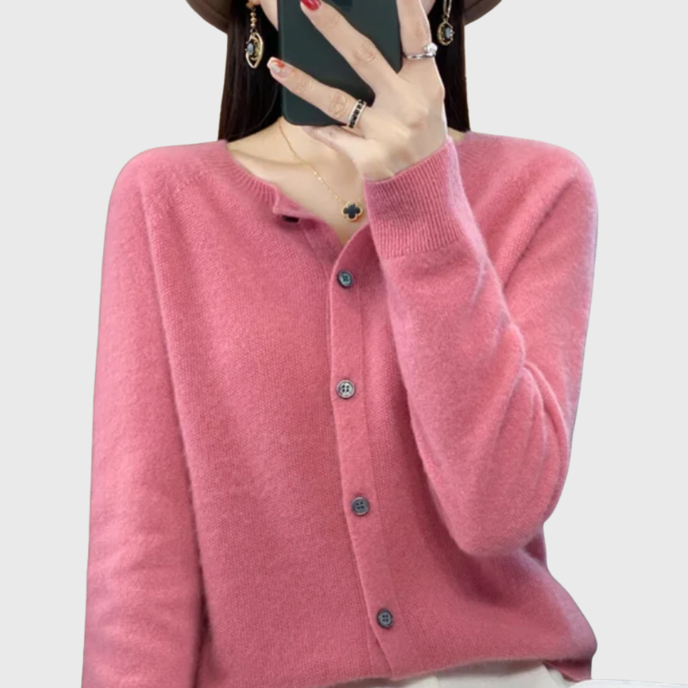 Suéter Cardigan Cómodo para Mujeres con Cuello Redondo, Manga Larga y Botones en la Parte Frontal, Estilo Tricot Relajado