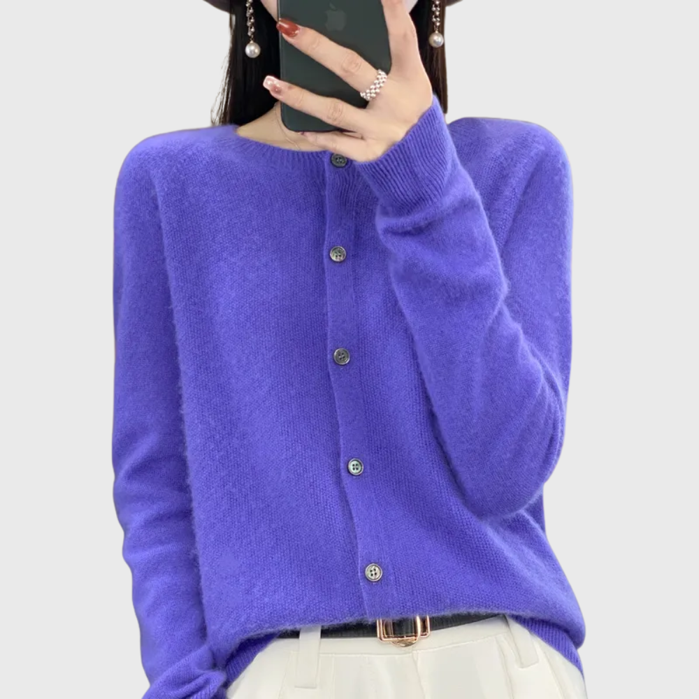 Suéter Cardigan Cómodo para Mujeres con Cuello Redondo, Manga Larga y Botones en la Parte Frontal, Estilo Tricot Relajado