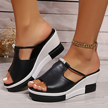 Sandalias de cuña cómodas para mujeres con plataforma recortada y estilo slip-on de punta descubierta