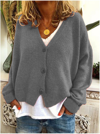 Cárdigan de Punto Cómodo para Mujeres con Cuello en V, Manga Larga, Botones Frontal, Estilo Oversized y Relajado
