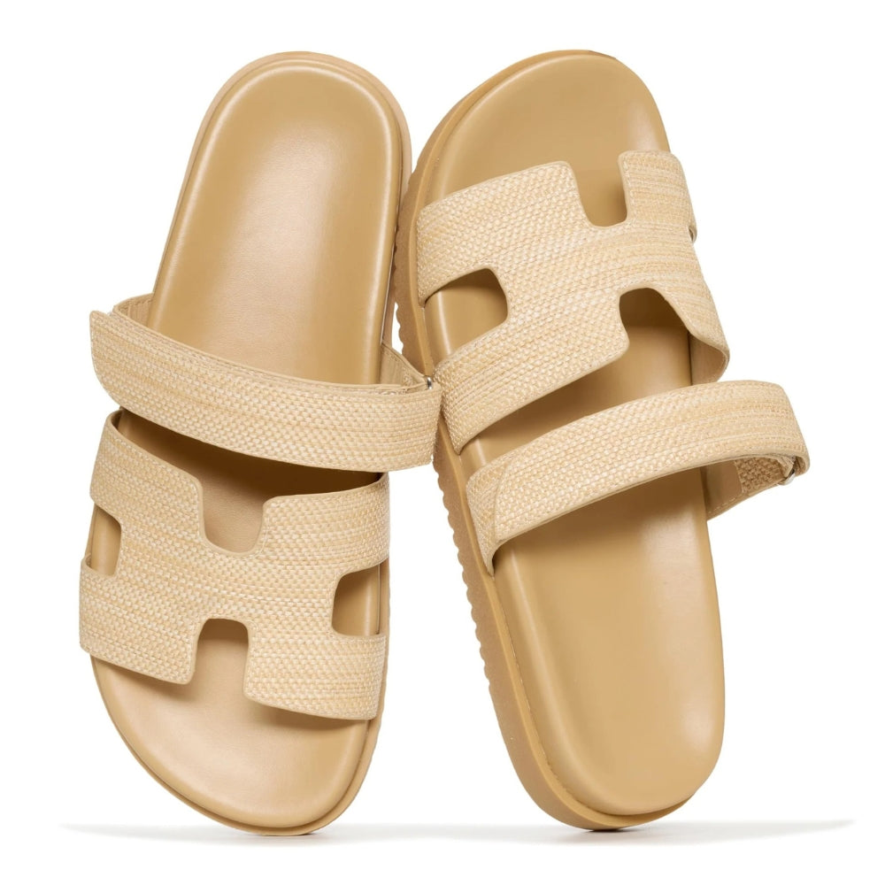 Sandalias de Deslizamiento Cómodas para Mujeres con Correa Ancha Cortada y Plantilla Acolchada Estilo Abierto
