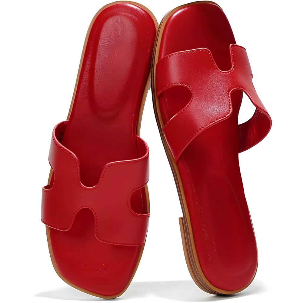 Sandalias de Cuero Cómodas para Mujeres con Correa Recortada y Punta Cuadrada, Estilo Plano