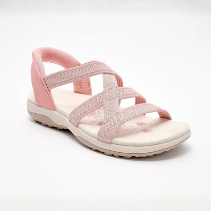 Sandalias Cómodas para Mujeres con Parte Superior Woven de Múltiples Tiras y Suela Plana Acolchada Estilo Slip On