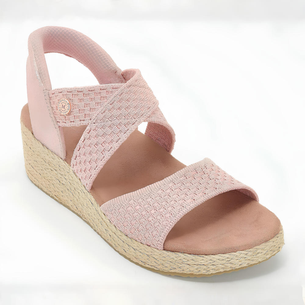 Sandalias de cuña de esparto cómodas para mujeres con tira elástica y estilo de plataforma de punta abierta