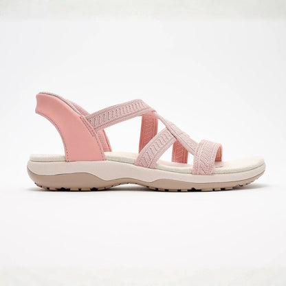 Sandalias Cómodas para Mujeres con Parte Superior Woven de Múltiples Tiras y Suela Plana Acolchada Estilo Slip On