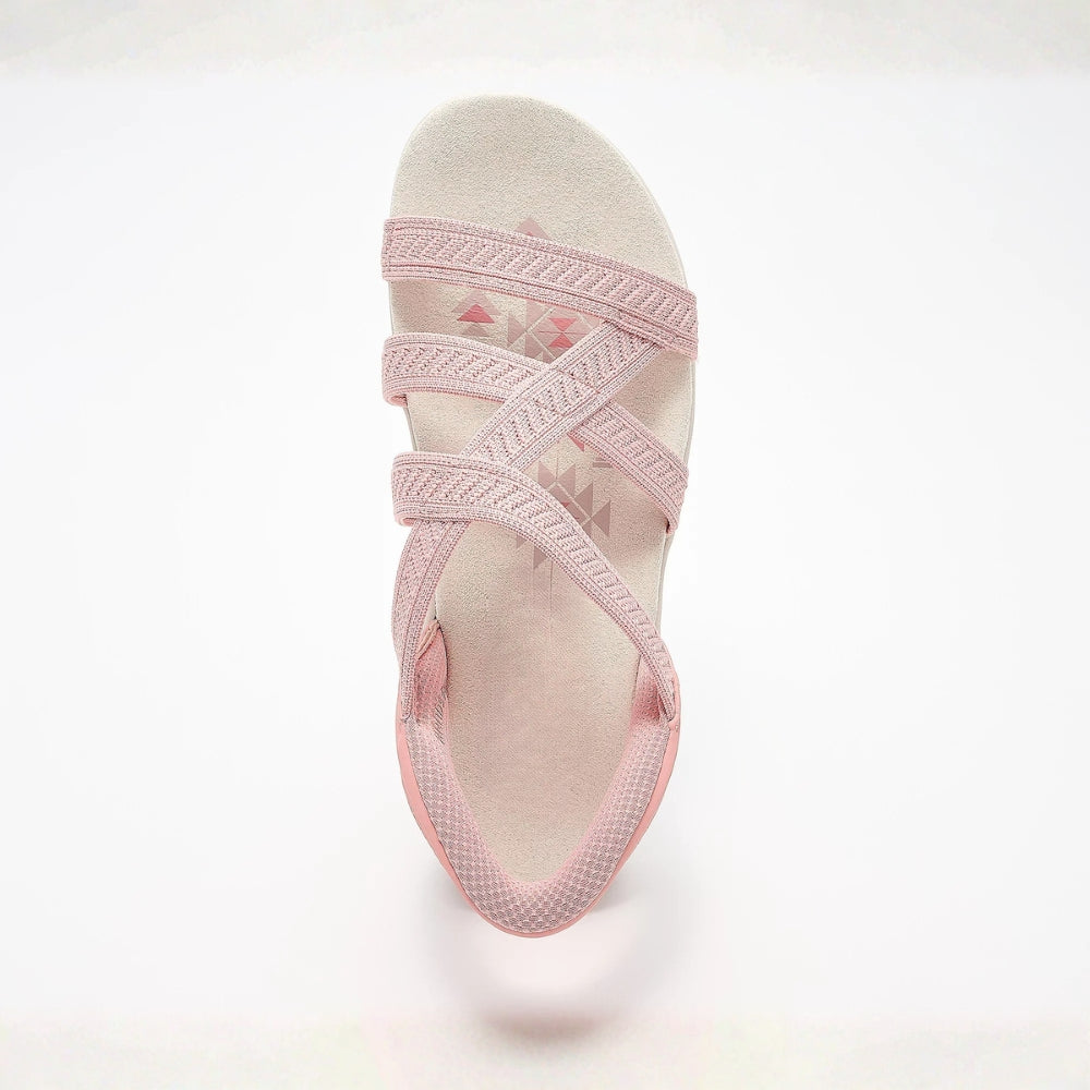 Sandalias Cómodas para Mujeres con Parte Superior Woven de Múltiples Tiras y Suela Plana Acolchada Estilo Slip On