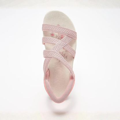 Sandalias Cómodas para Mujeres con Parte Superior Woven de Múltiples Tiras y Suela Plana Acolchada Estilo Slip On