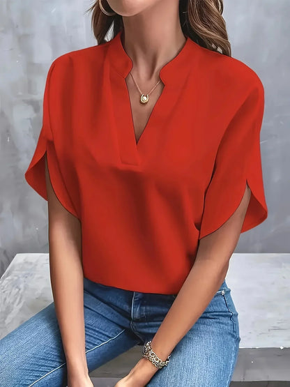 Blusa de Chifón Sin Esfuerzo para Mujeres con Cuello en V y Mangas con Volantes, Estilo Relajado y Fluido