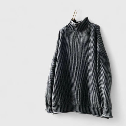 Suéter Chunky Cómodo para Mujeres con Cuello Alto, Manga Larga, Corte Relajado y Dobladillo Curvado