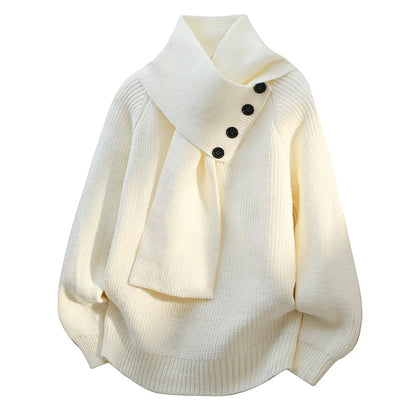 Suéter de Punto Cómodo para Mujeres con Cuello Asimétrico, Manga Murciélago, Detalle de Botón y Estilo Relajado